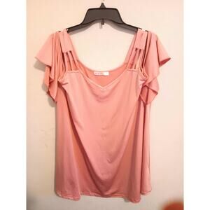 Rose Gal Blouse, Women's Plus Size 3x Pink, Cold Shoulders, Polyester, NWOT